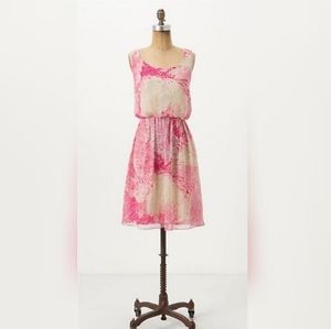 Anthropologie Postmark Pink and Cream Silk Cocktail Dress